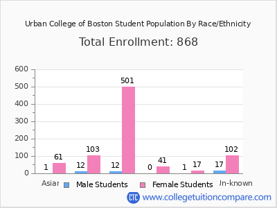 Urban College of Boston 2025 Student Population by Gender and Race chart