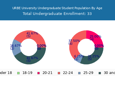 URBE University 2024 Undergraduate Enrollment Age Diversity Pie chart