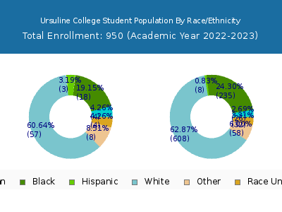 Ursuline College 2023 Student Population by Gender and Race chart