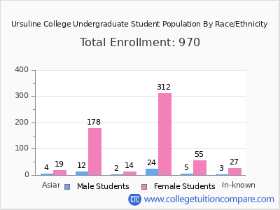 Ursuline College 2025 Undergraduate Enrollment by Gender and Race chart