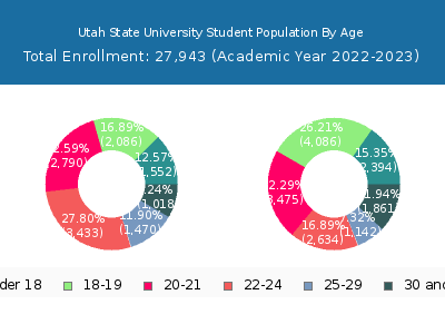 Utah State University 2023 Student Population Age Diversity Pie chart
