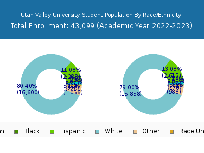 Utah Valley University 2023 Student Population by Gender and Race chart