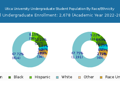 Utica University 2023 Undergraduate Enrollment by Gender and Race chart