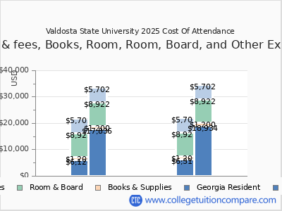 Valdosta State University 2025 COA (cost of attendance) chart