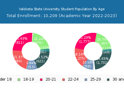 Valdosta State University 2023 Student Population Age Diversity Pie chart