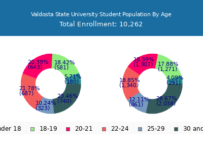 Valdosta State University 2025 Student Population Age Diversity Pie chart