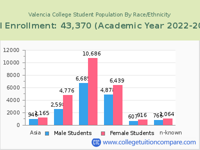 Valencia College 2023 Student Population by Gender and Race chart