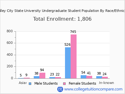 Valley City State University 2025 Undergraduate Enrollment by Gender and Race chart