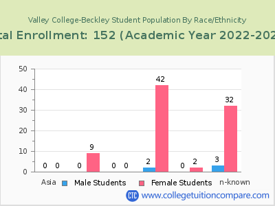 Valley College-Beckley 2023 Student Population by Gender and Race chart