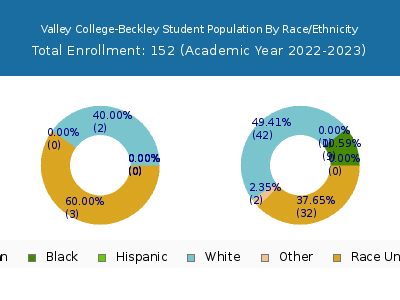 Valley College-Beckley 2023 Student Population by Gender and Race chart