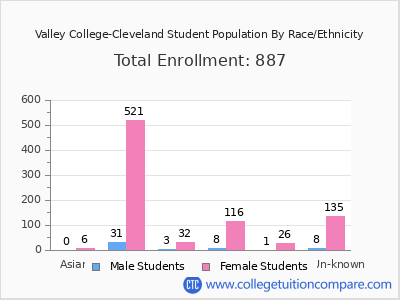Valley College-Cleveland 2025 Student Population by Gender and Race chart
