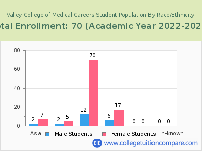 Valley College of Medical Careers 2023 Student Population by Gender and Race chart