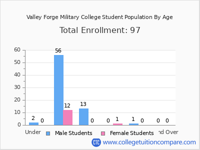 Valley Forge Military College 2024 Student Population by Age chart
