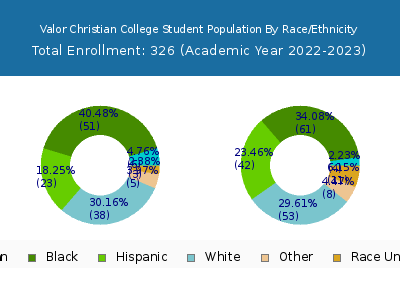 Valor Christian College 2023 Student Population by Gender and Race chart