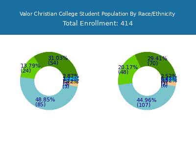 Valor Christian College 2025 Student Population by Gender and Race chart