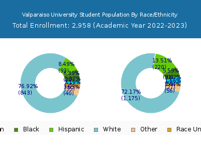 Valparaiso University 2023 Student Population by Gender and Race chart