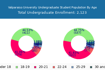 Valparaiso University 2025 Undergraduate Enrollment Age Diversity Pie chart