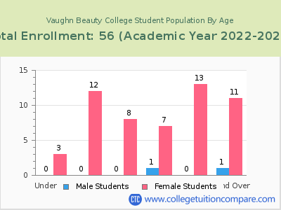 Vaughn Beauty College 2023 Student Population by Age chart