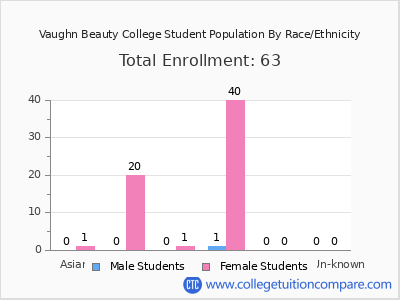 Vaughn Beauty College 2025 Student Population by Gender and Race chart
