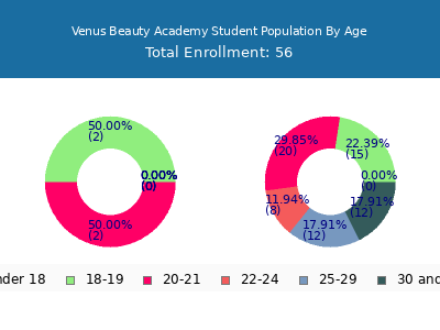 Venus Beauty Academy 2024 Student Population Age Diversity Pie chart