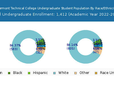 Vermont Technical College 2023 Undergraduate Enrollment by Gender and Race chart