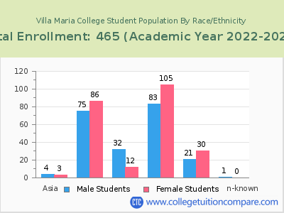 Villa Maria College 2023 Student Population by Gender and Race chart