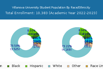 Villanova University 2023 Student Population by Gender and Race chart