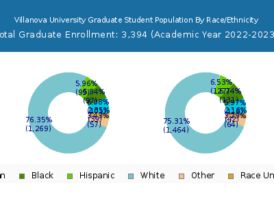 Villanova University 2023 Graduate Enrollment by Gender and Race chart