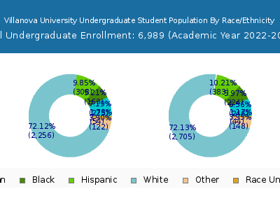 Villanova University 2023 Undergraduate Enrollment by Gender and Race chart