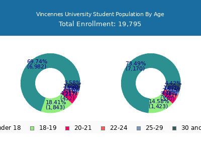 Vincennes University 2025 Student Population Age Diversity Pie chart