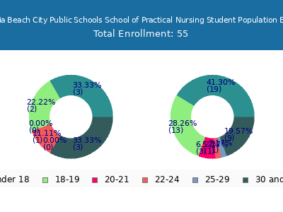 Virginia Beach City Public Schools School of Practical Nursing 2025 Student Population Age Diversity Pie chart