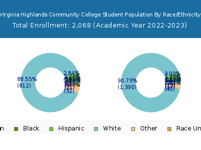 Virginia Highlands Community College 2023 Student Population by Gender and Race chart