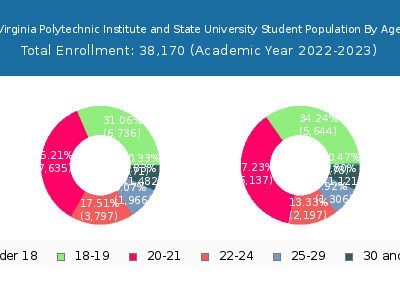 Virginia Polytechnic Institute and State University 2023 Student Population Age Diversity Pie chart