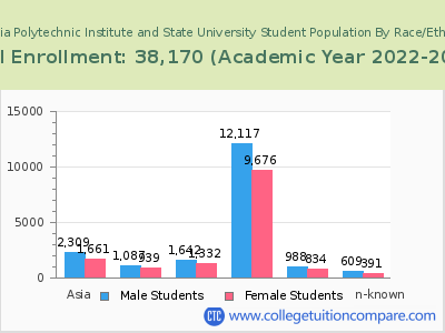 Virginia Polytechnic Institute and State University 2023 Student Population by Gender and Race chart