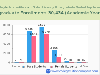 Virginia Polytechnic Institute and State University 2023 Undergraduate Enrollment by Age chart