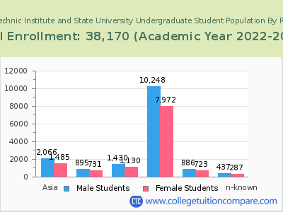 Virginia Polytechnic Institute and State University 2023 Undergraduate Enrollment by Gender and Race chart