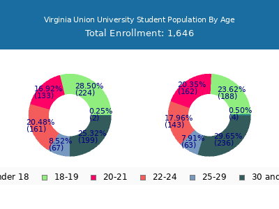 Virginia Union University 2025 Student Population Age Diversity Pie chart