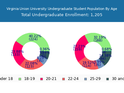 Virginia Union University 2025 Undergraduate Enrollment Age Diversity Pie chart