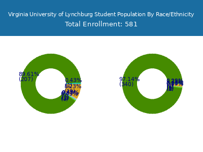 Virginia University of Lynchburg 2025 Student Population by Gender and Race chart
