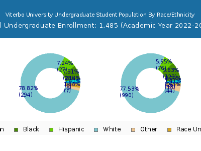Viterbo University 2023 Undergraduate Enrollment by Gender and Race chart
