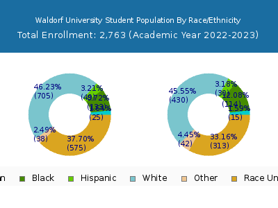 Waldorf University 2023 Student Population by Gender and Race chart