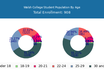 Walsh College 2024 Student Population Age Diversity Pie chart