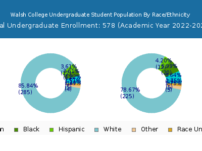 Walsh College 2023 Undergraduate Enrollment by Gender and Race chart
