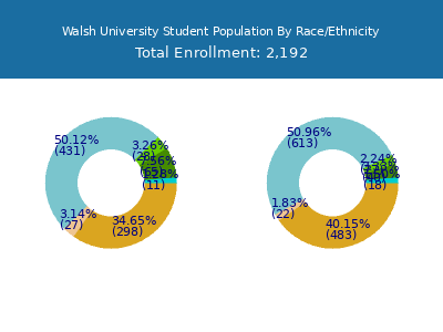 Walsh University 2025 Student Population by Gender and Race chart