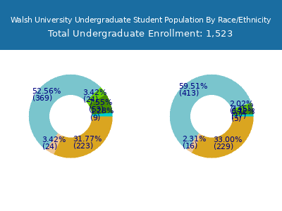 Walsh University 2025 Undergraduate Enrollment by Gender and Race chart