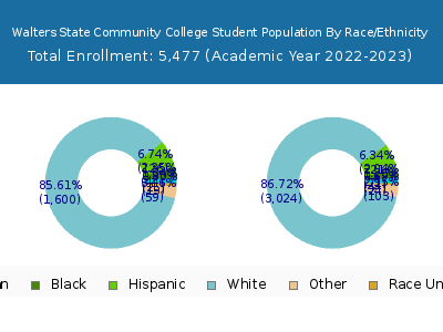 Walters State Community College 2023 Student Population by Gender and Race chart