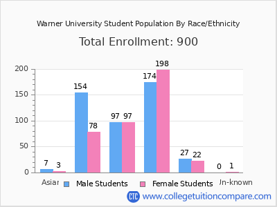 Warner University 2025 Student Population by Gender and Race chart