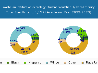 Washburn Institute of Technology 2023 Student Population by Gender and Race chart