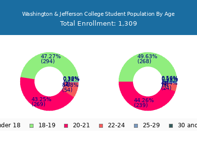Washington & Jefferson College 2024 Student Population Age Diversity Pie chart