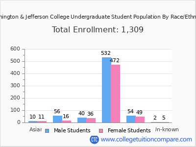 Washington & Jefferson College 2025 Undergraduate Enrollment by Gender and Race chart